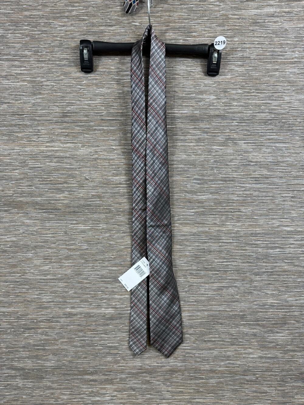 Calvin Klein Silk Blend Men's Slim Fancy Check Tie One Size Gray Red NEW